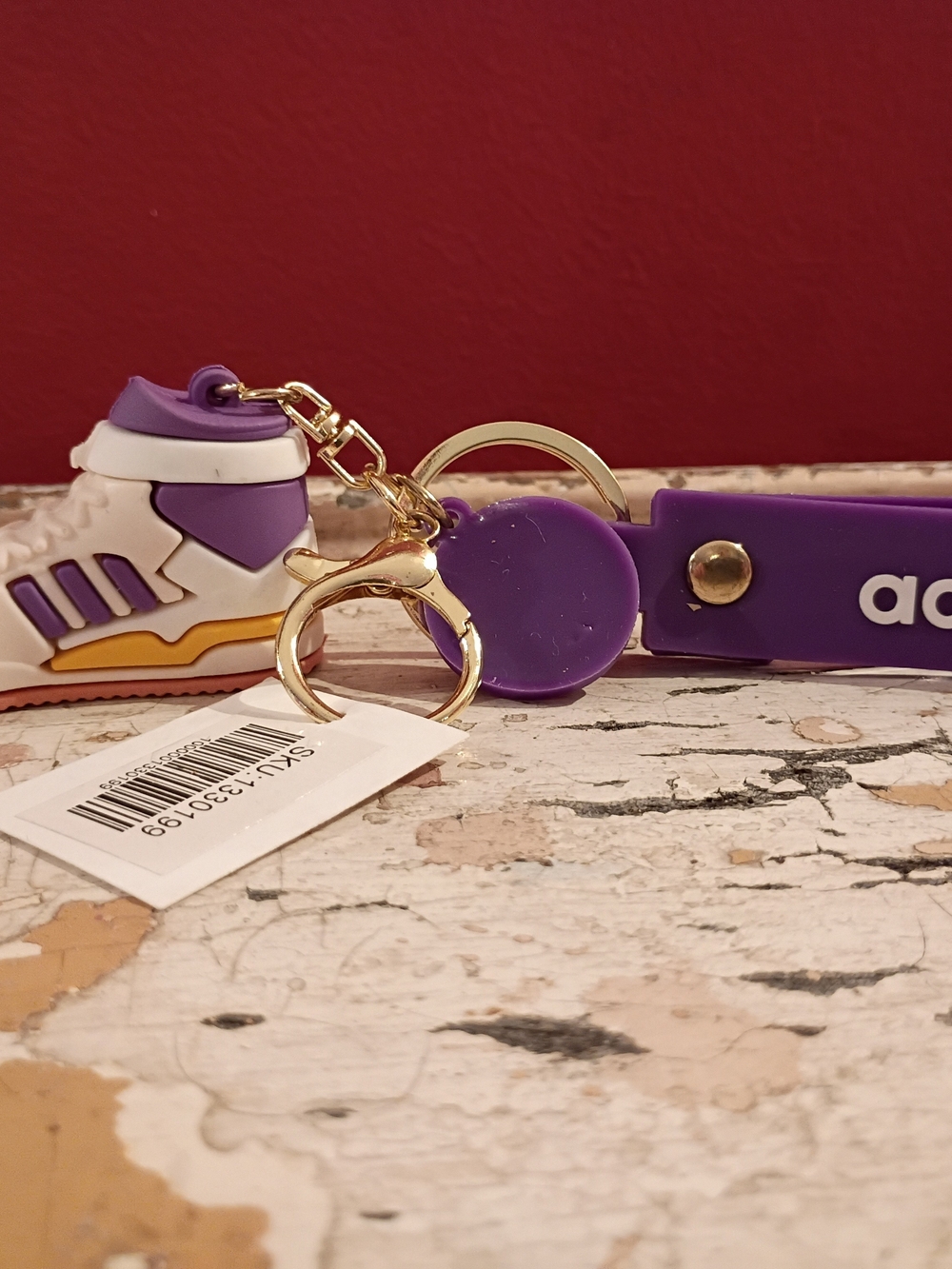 Purple & White Sneaker Keychain with Gold Hardware